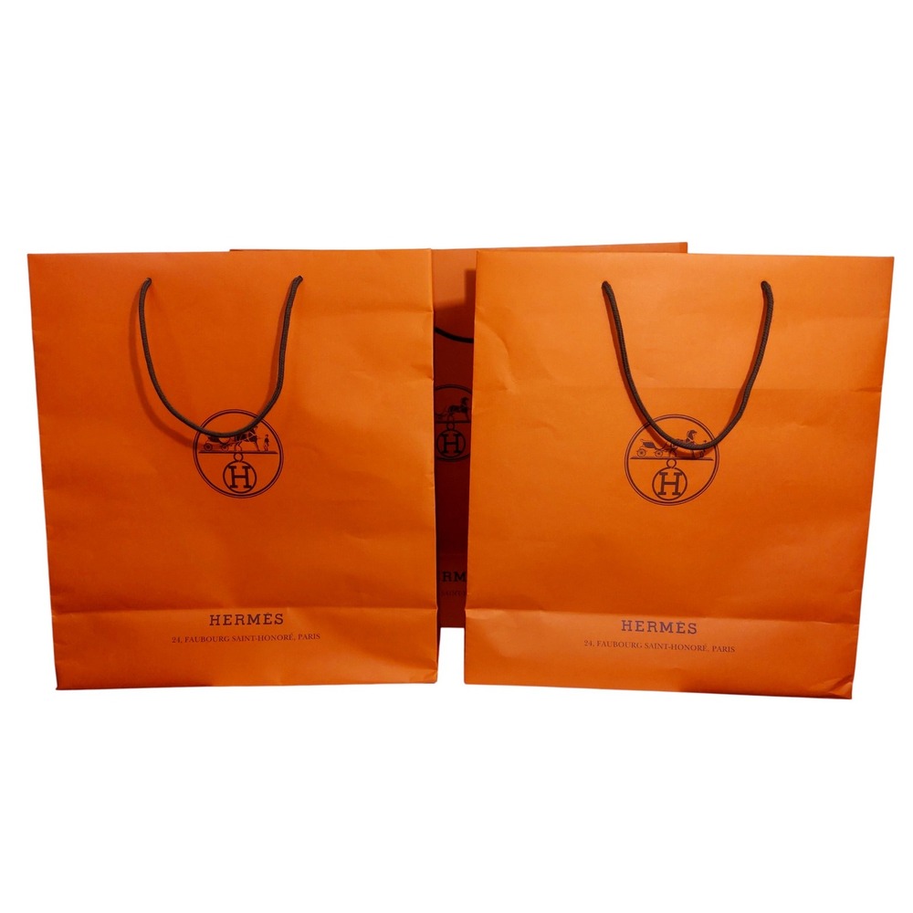 Hermes Shopping Bag Set of 3 Large Orange Paper Gift Bags Paris Logo Good